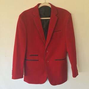 Vinci Red velvet Two-Button Blazer Jacket with Black Trim designed in Italy